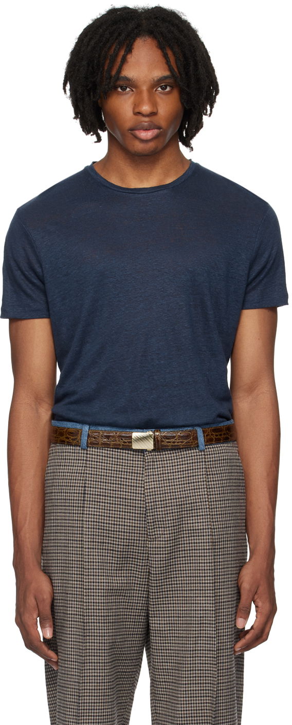 T-shirt Orlebar Brown Short Sleeve Linen T-Shirt Blå | 265745