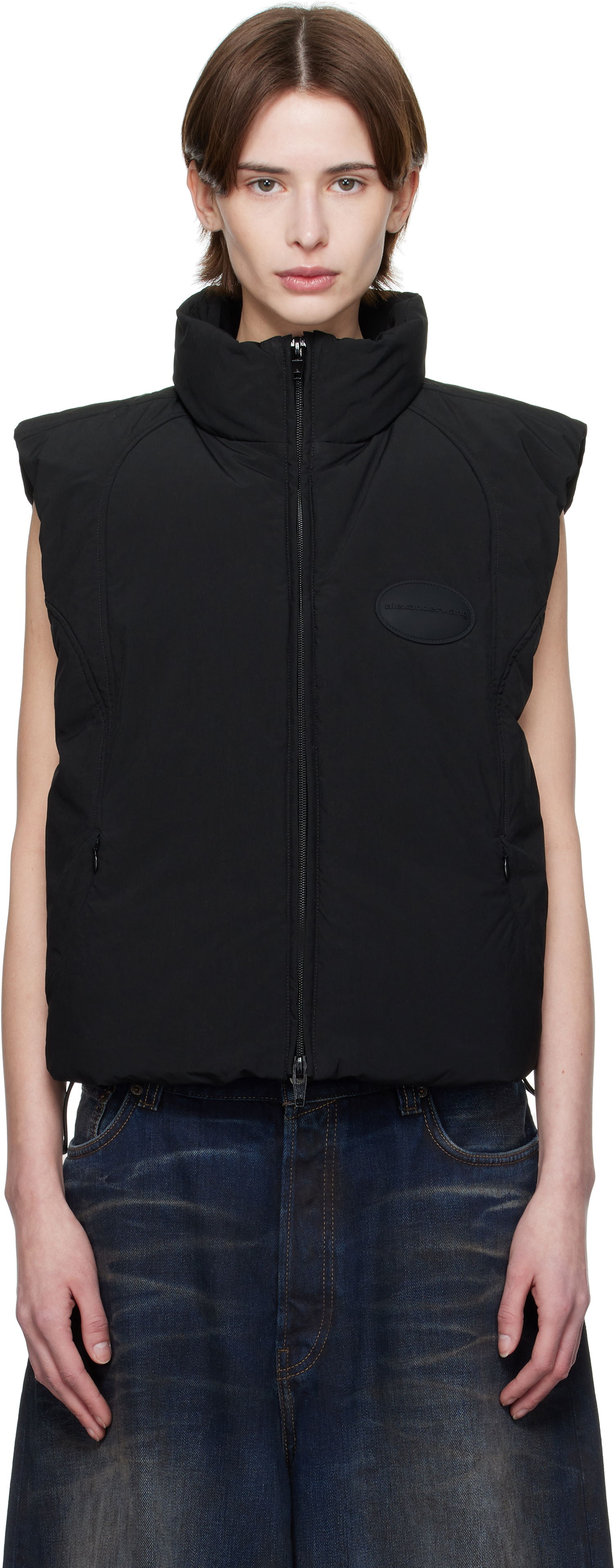 Väst Alexander Wang Alexander Wang Logo Patch Down Vest Svart | 1WC1252626, 0