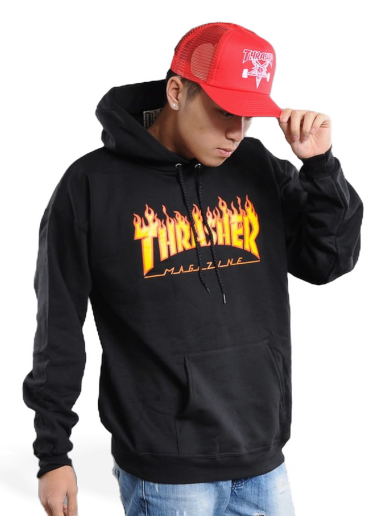 Sweatshirt Thrasher Flame Logo Hoody Svart | 017222
