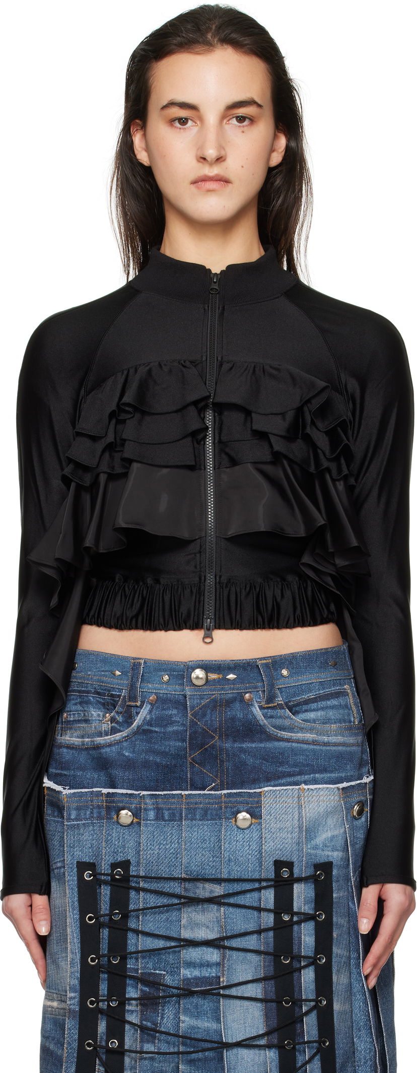 Jacka Andersson Bell Ruffle Tight Zip Up Jacket Svart | atb1203w
