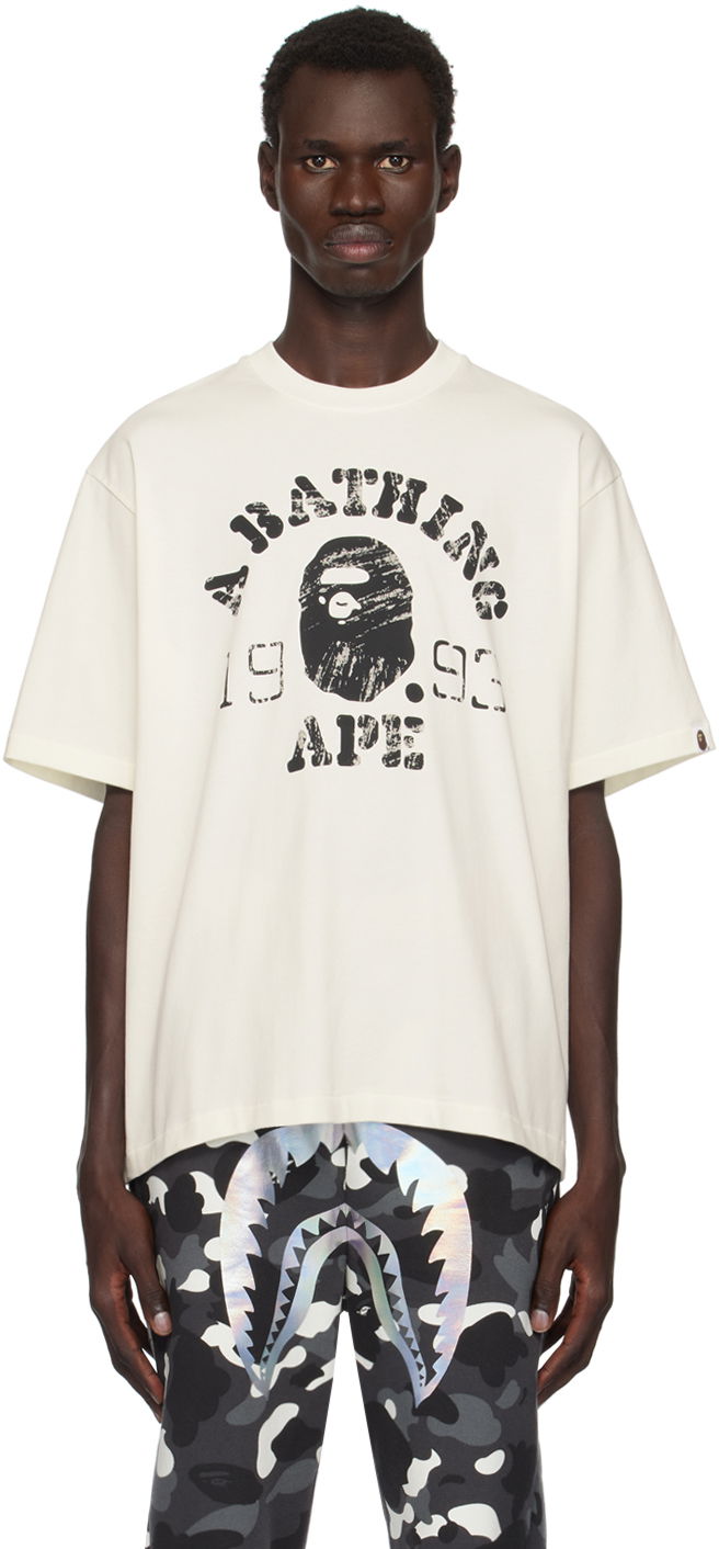 T-shirt BAPE Screen Print College Relaxed Fit T-shirt Vit | 001TEK801320M