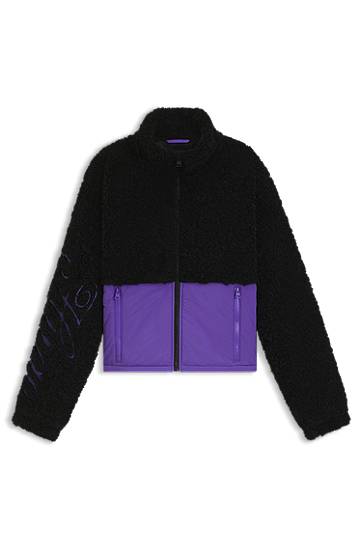 Jacka BOSS Teddy jacket with colour-blocking and embroidered logo Svart | 50546382