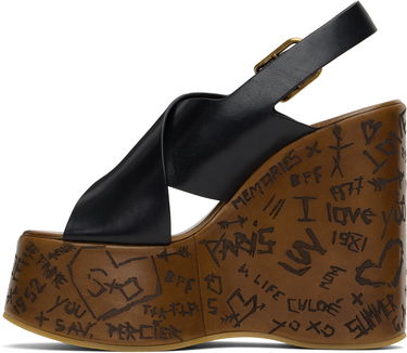 Sneakers och skor CHLOÉ Maxime Graffiti Print Wedge Sandals Svart | CHC24A02YLU, 2