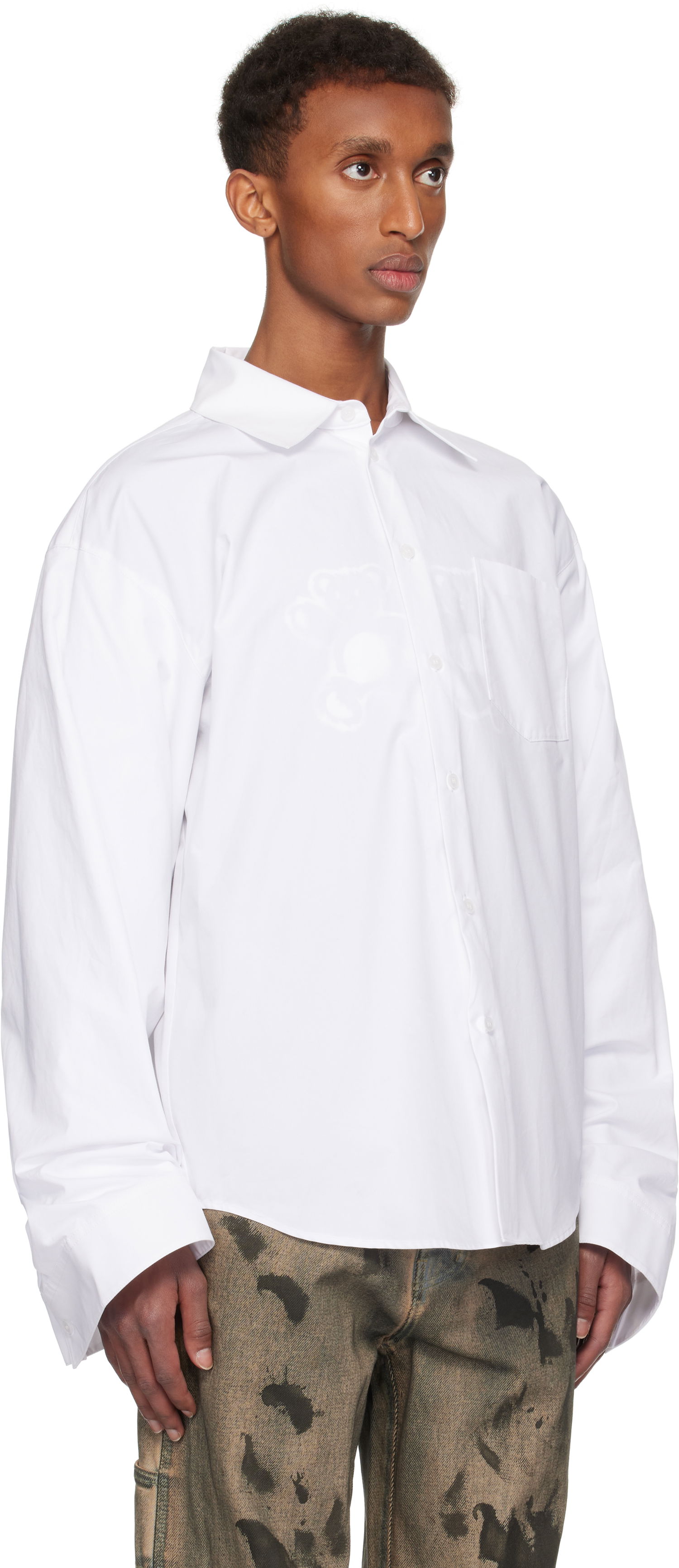 Skjorta We11done We11done Twisted Sleeve Button-Up Shirt Vit | WD-SH3-24-110-U-WH, 1