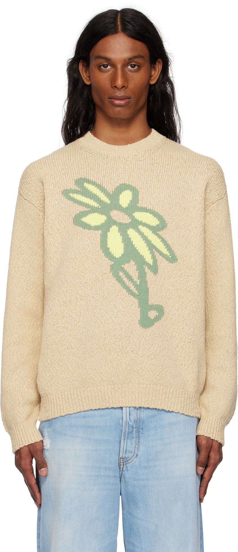 Sweater MAISON KITSUNÉ Maison Kitsuné Abstract Daisy Intarsia Sweater Beige | OM00811KT1138