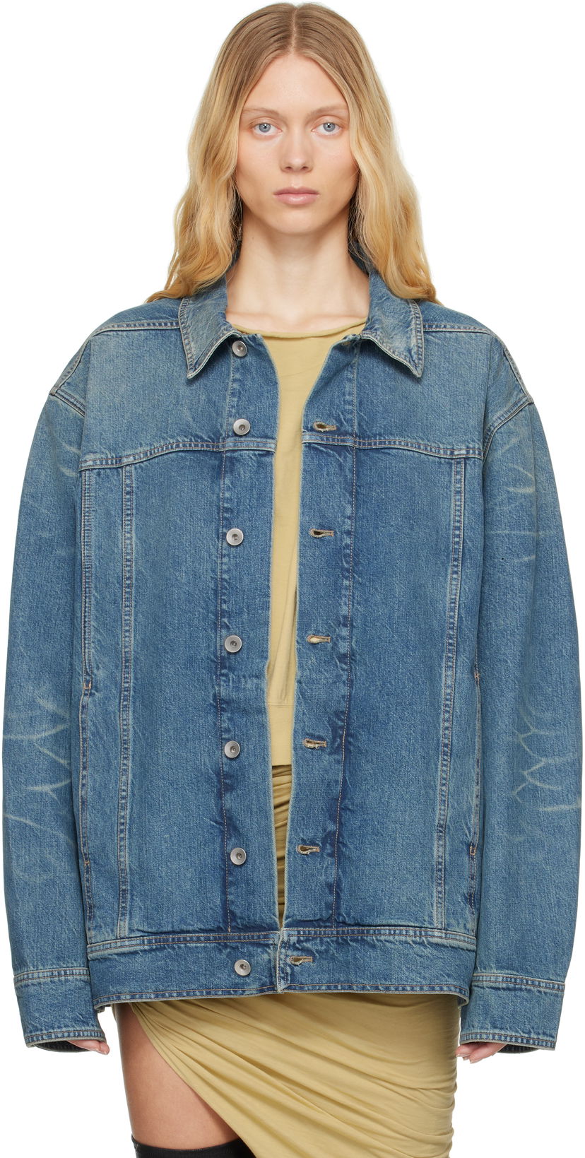 Jacka Rick Owens Rick Owens DRKSHDW Hollywood Jumbo Worker Denim Jacket Blå | DS01E3706 DWB