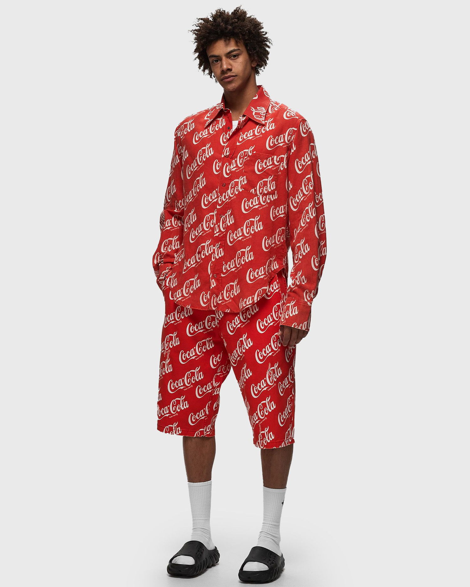 Skjorta ERL Printed Button Up Long Sleeve Shirt Röd | ERL08B015, 1