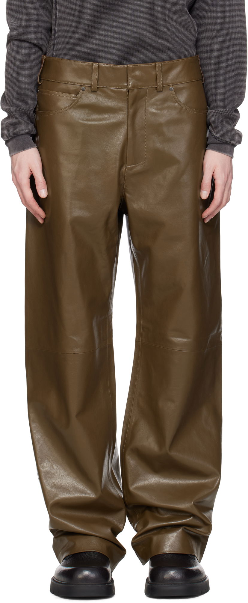 Byxor Entire Studios Entire Studios Straight Leg Leather Pants Grön | ESU-S25-13007-PE