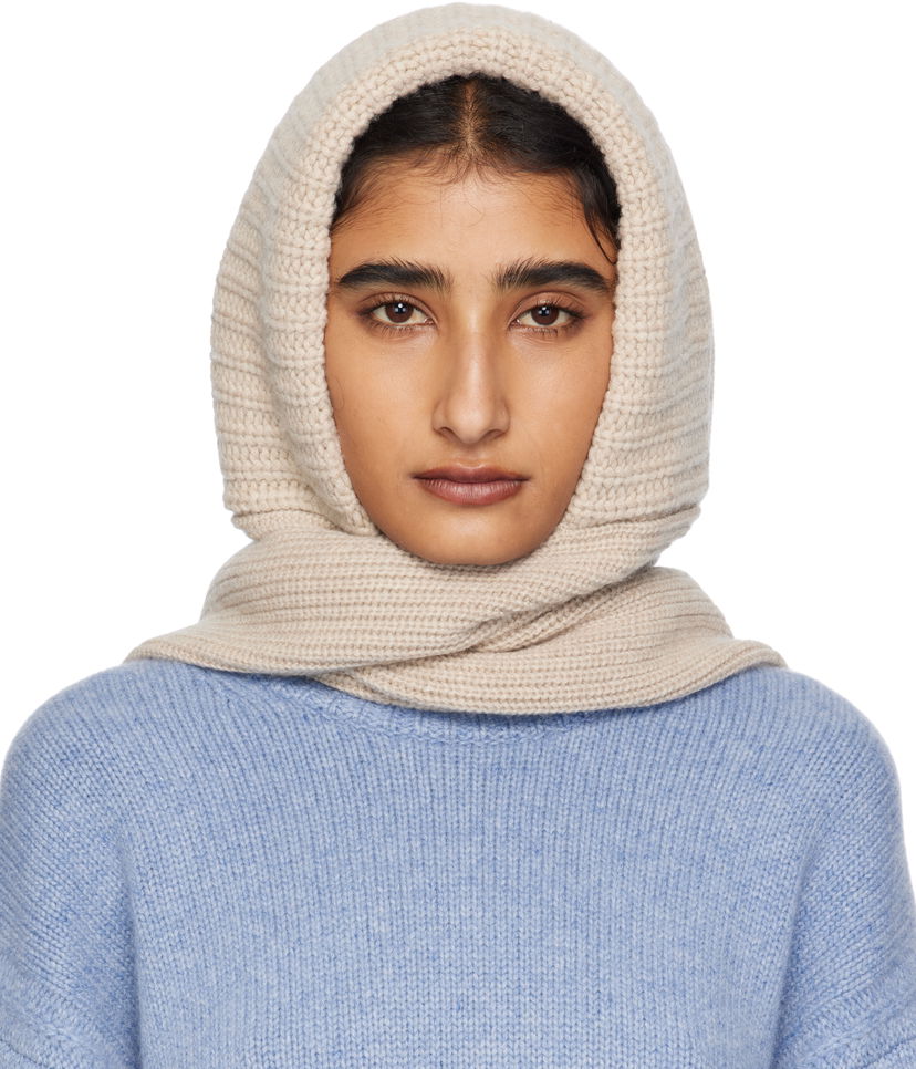 Halsduk Yves Salomon Yves Salomon Knit Hooded Scarf Beige | 26W25WAA506XXMACL