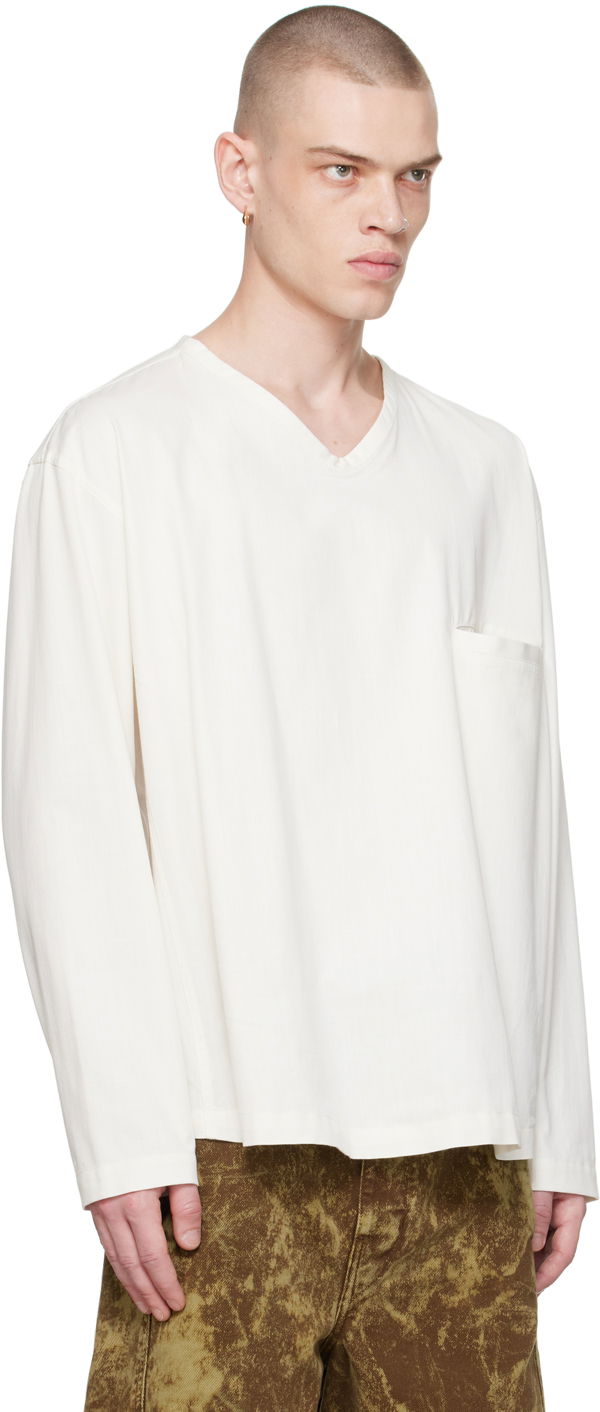 T-shirt LEMAIRE Lemaire V-Neck Long Sleeve T-Shirt Vit | TO1232 LF1253, 1