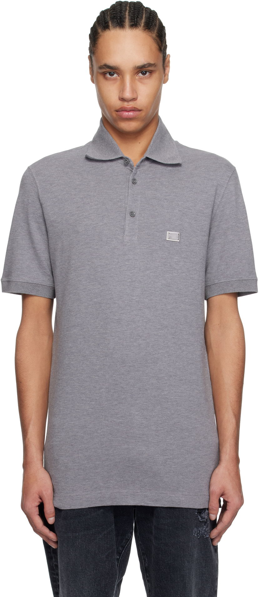 Polotröja Dolce & Gabbana Dolce&Gabbana Cotton Polo with Metal Tag Grå | G8SN1TFU7EN