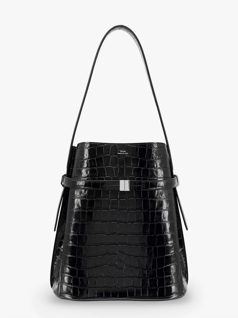 Axelväska TOTEME Belted Croc-Effect Leather Shoulder Bag Svart | 244WAL0048LE0076001
