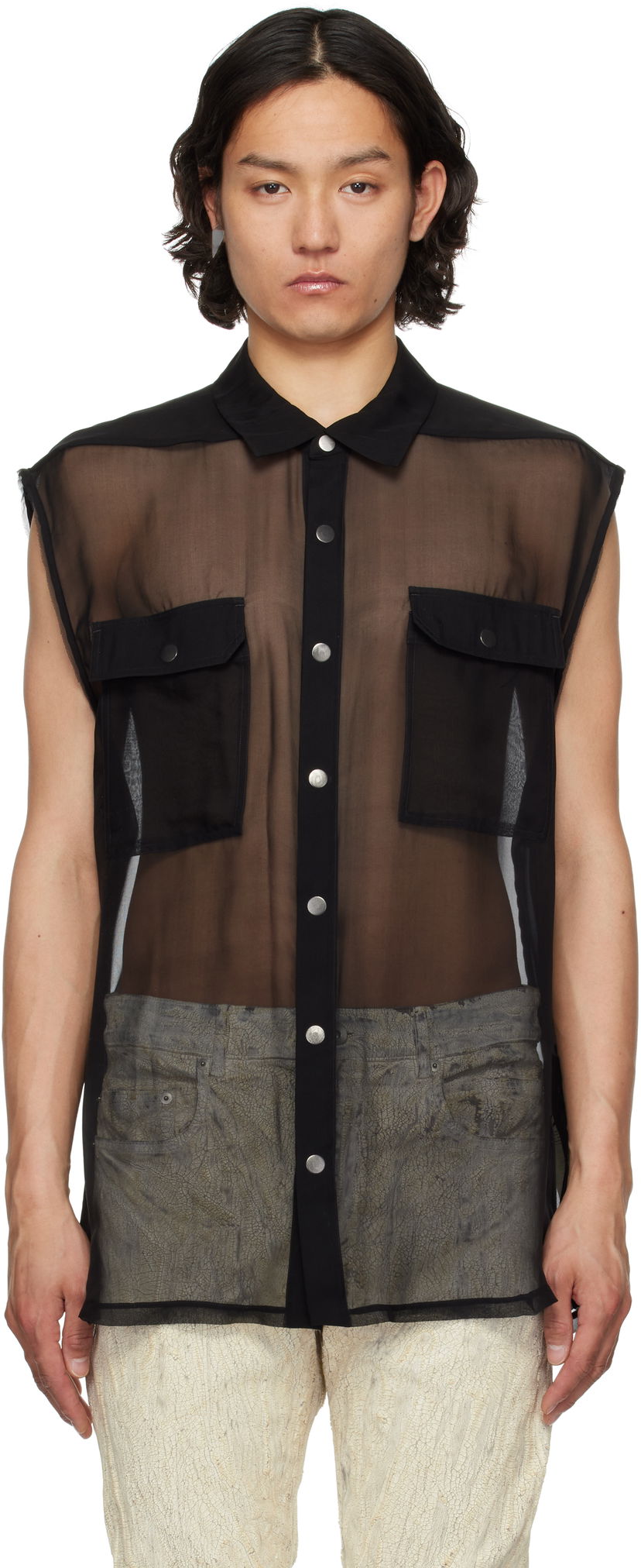 Skjorta Rick Owens Rick Owens Hollywood Jumbo Sleeveless Shirt Svart | RR01E5239 S