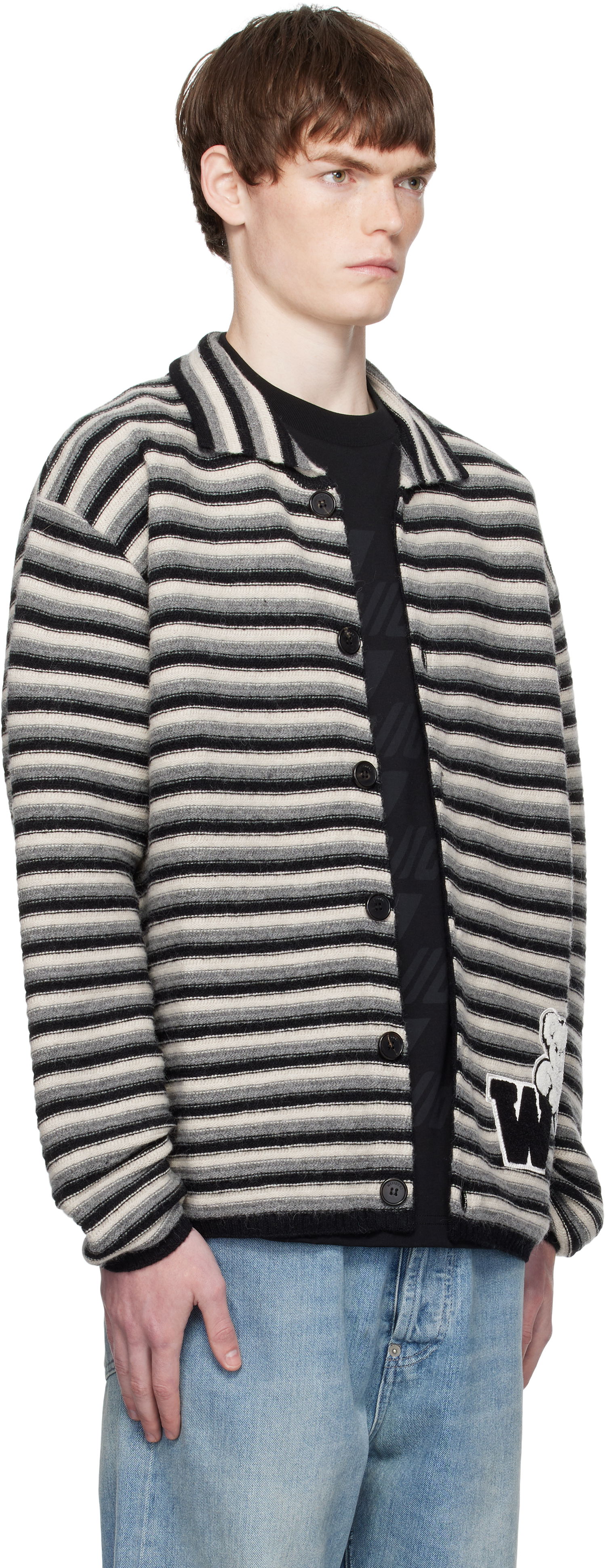 Sweater We11done We11done Stripe Embroidered Cardigan Flerfärgad | WD-KC2-25-620-U-BK, 1