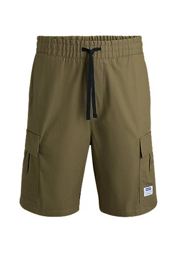 Shorts BOSS Structured Cotton Cargo Shorts with Drawstring Grön | 50517924