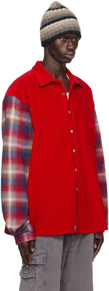 Skjorta ERL Corduroy Overshirt with Plaid Sleeves Röd | ERL09B005, 1