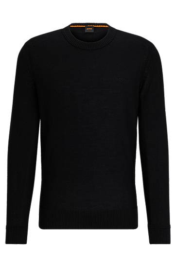 Sweater BOSS Regular-Fit Wool-Blend Embroidered Logo Sweater Svart | 50501762