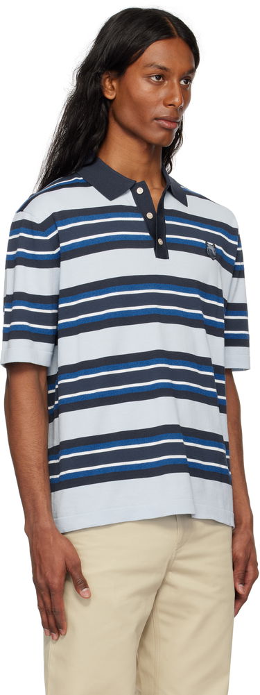 Polotröja MAISON KITSUNÉ Maison Kitsuné Fine Gauge Striped Polo with Fox Head Patch Blå | OM00201KT1119, 1