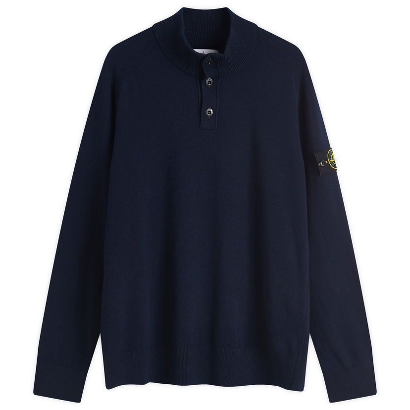 Sweater Stone Island Stone Island Geelong Wool Half Button Knit, Large Mörkblå | K1S155100043-V0020