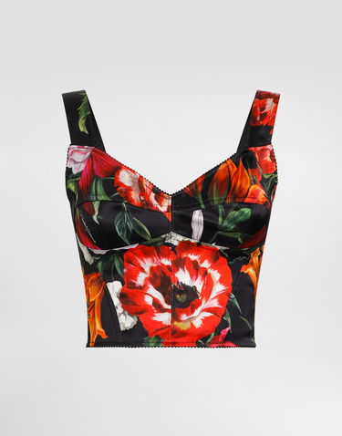 Crop top Dolce & Gabbana Dolce & Gabbana Satin Corset with Flower Print Svart | F7T19TFSIB2HN5PB, 0