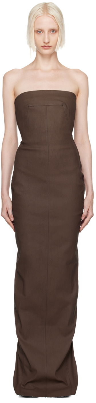Klä Rick Owens Khaki Porterville Bustier Denim Maxi Dress Brun | RP02D3524 SMT