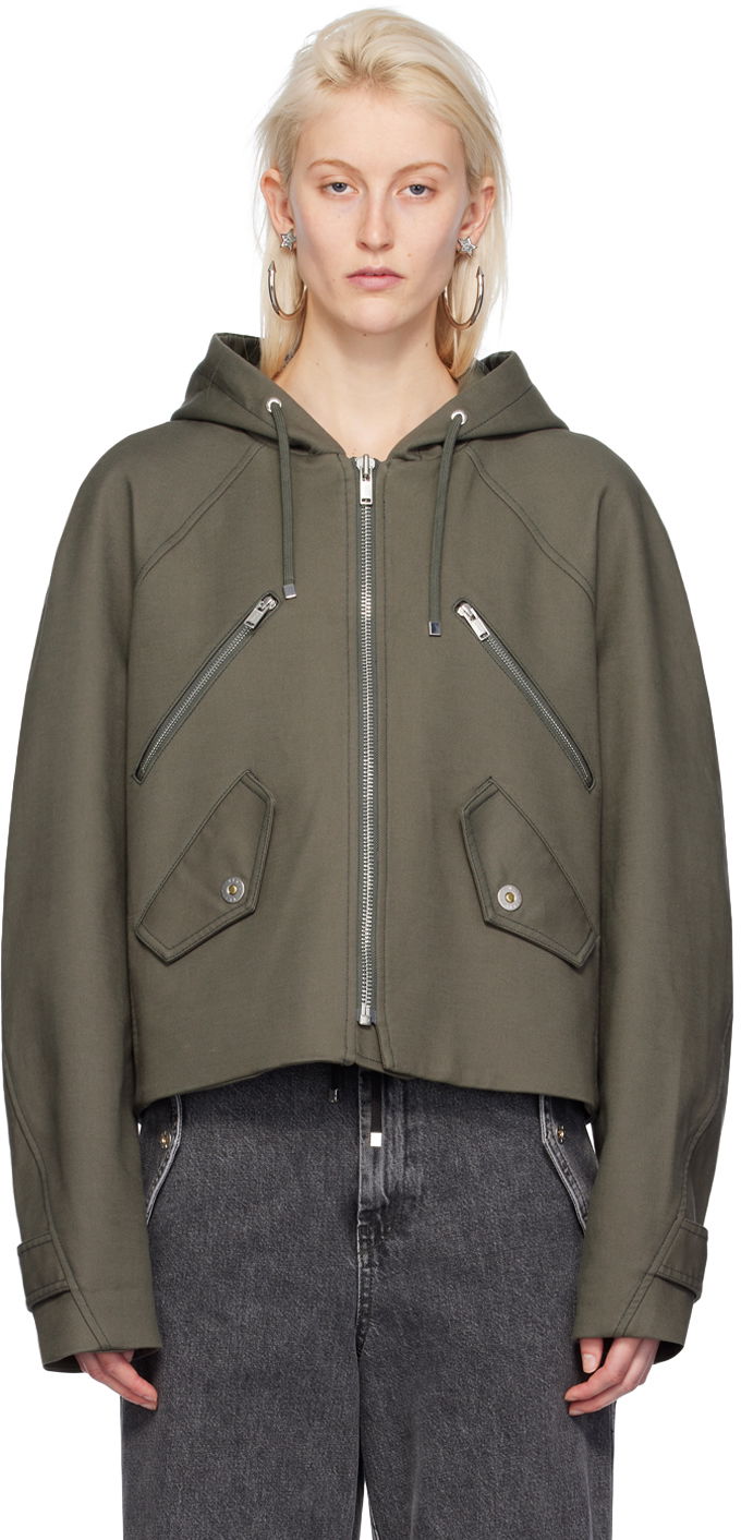 Vindjacka Dion Lee Cropped Hooded Zip-Up Jacket Grön | C4057PS24