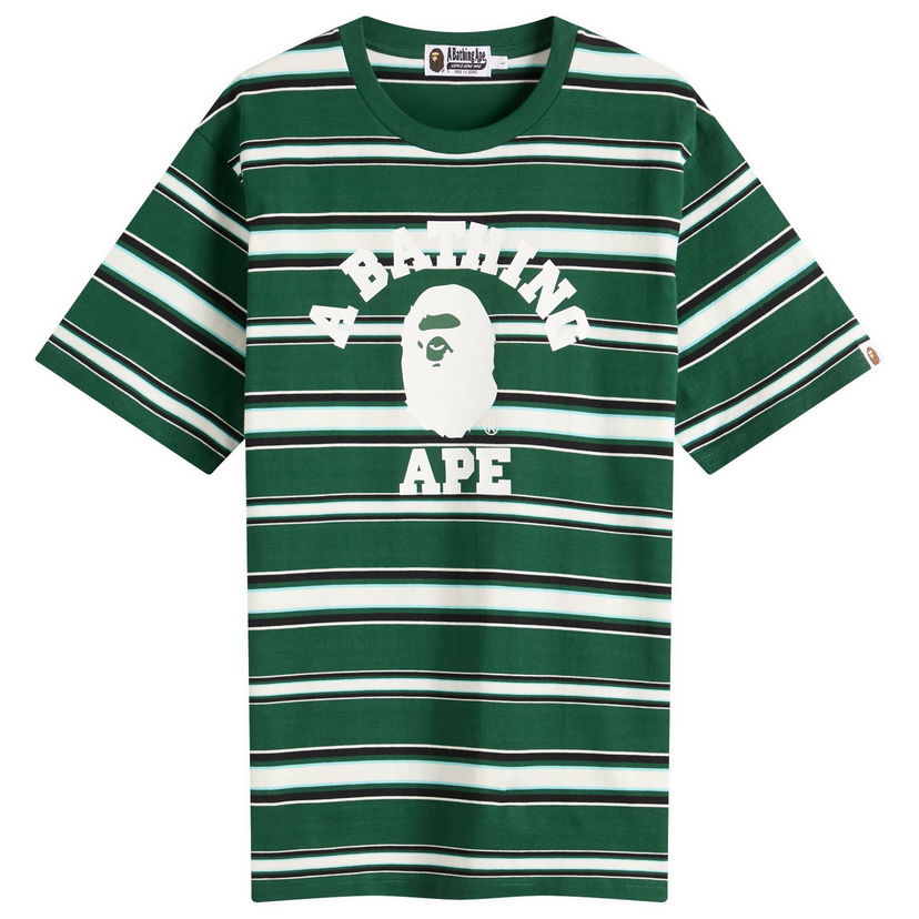 T-shirt BAPE A Bathing Ape College Stripe Tee, Size L Grön | 001CSL301006M-GRN