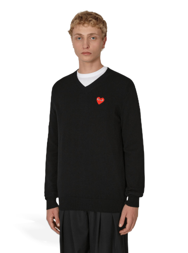 Sweater Comme des Garçons Heart V-Neck Sweater Svart | P1N002 A