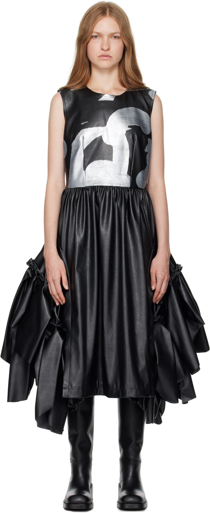Klä Comme des Garçons Faux Leather Midi Dress Svart | GN-A008-051