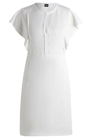 Klä BOSS Frilled Sleeve Dress with Keyhole Neckline Vit | 50537402
