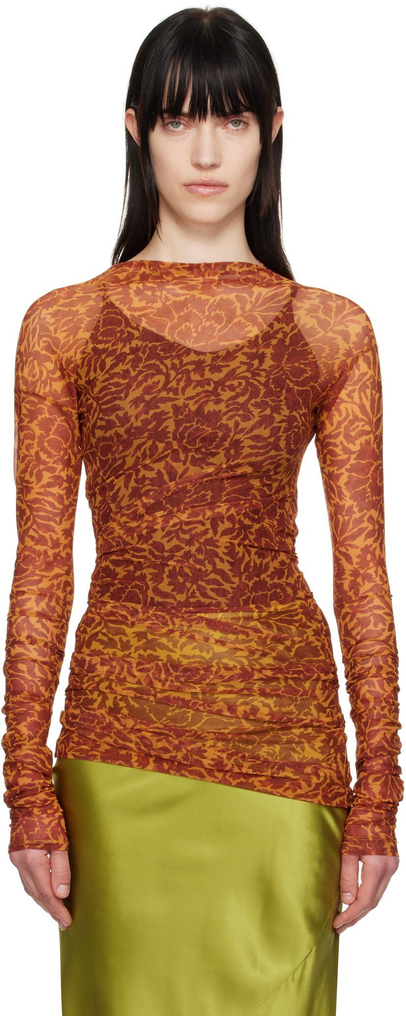 T-shirt Dries Van Noten Dries Van Noten Printed Long Sleeve T-shirt Orange | 251-011161-1619
