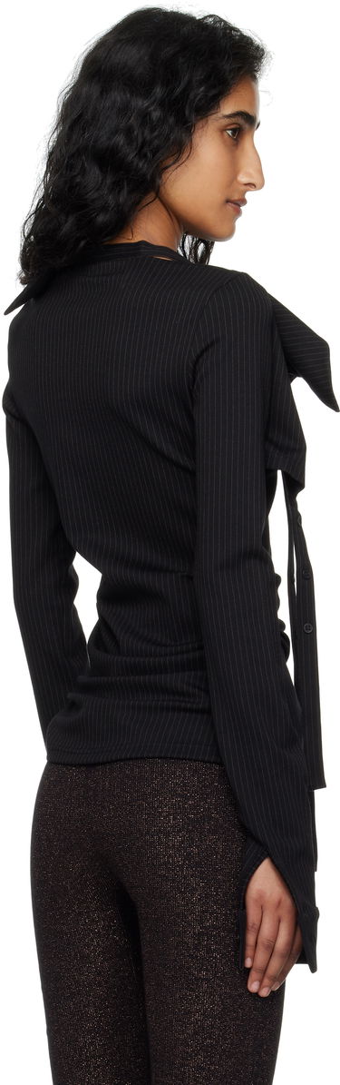 Skjorta Ottolinger Ada Pinstripe Asymmetric Long Sleeve Blouse Svart | 102-105904-01, 2