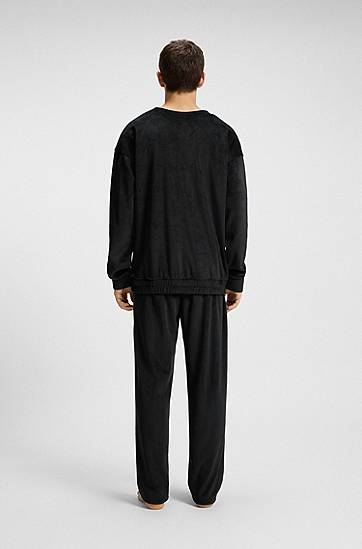 Sweatshirt BOSS Ribbed-velvet sweatshirt with stacked logo Svart | 50549837, 1