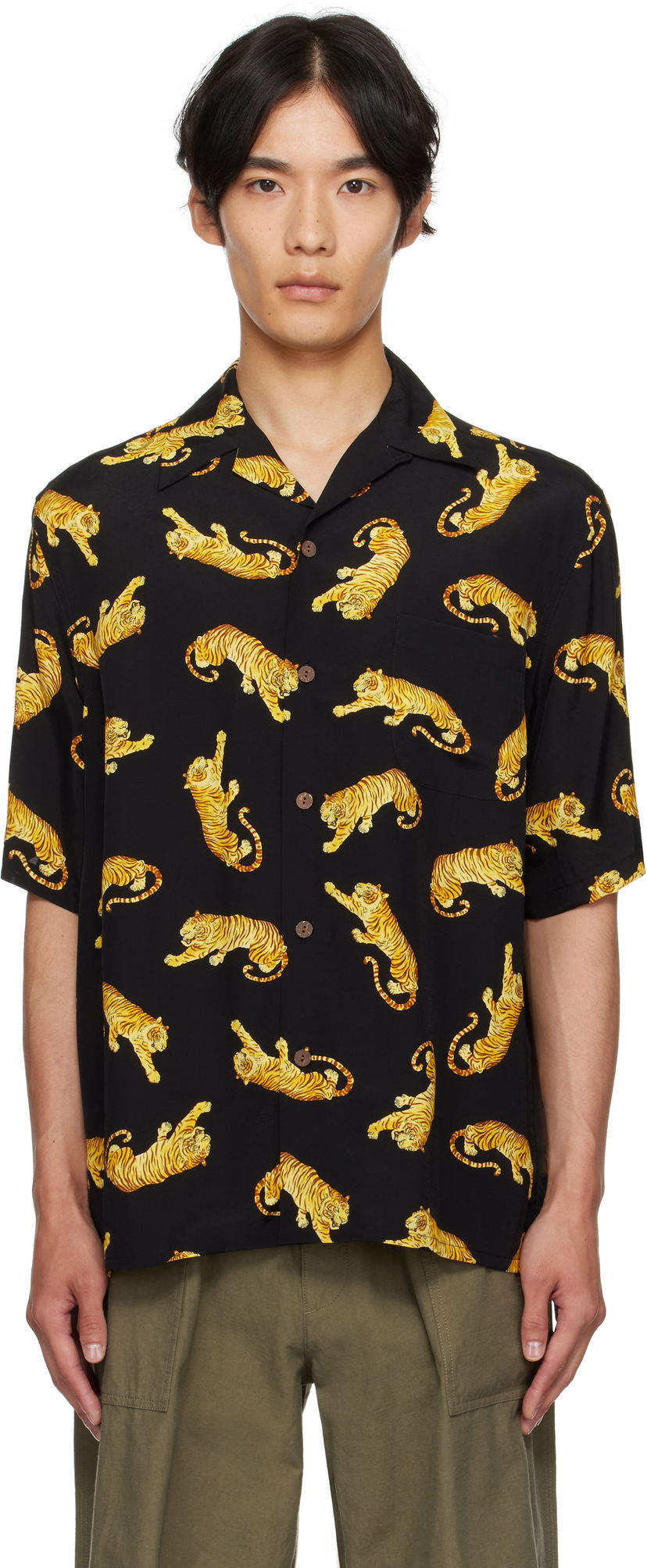 Skjorta WACKO MARIA WACKO MARIA Tim Lehi Tiger Print Shirt Svart | 25SS-WMS-HI08