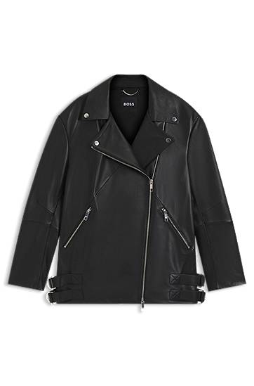 Jacka BOSS Long biker jacket in nappa leather Svart | 50547474, 0