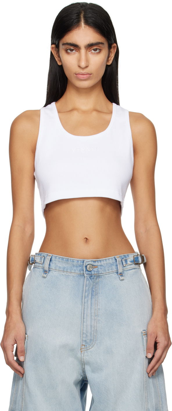 Linne VETEMENTS Embroidered Cropped Tank Top Vit | VL20TR320W