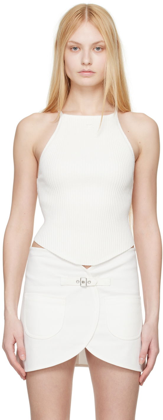 Linne Courrèges Halter Neck Ribbed Knit Tank Top Vit | 124MDE074FI0001