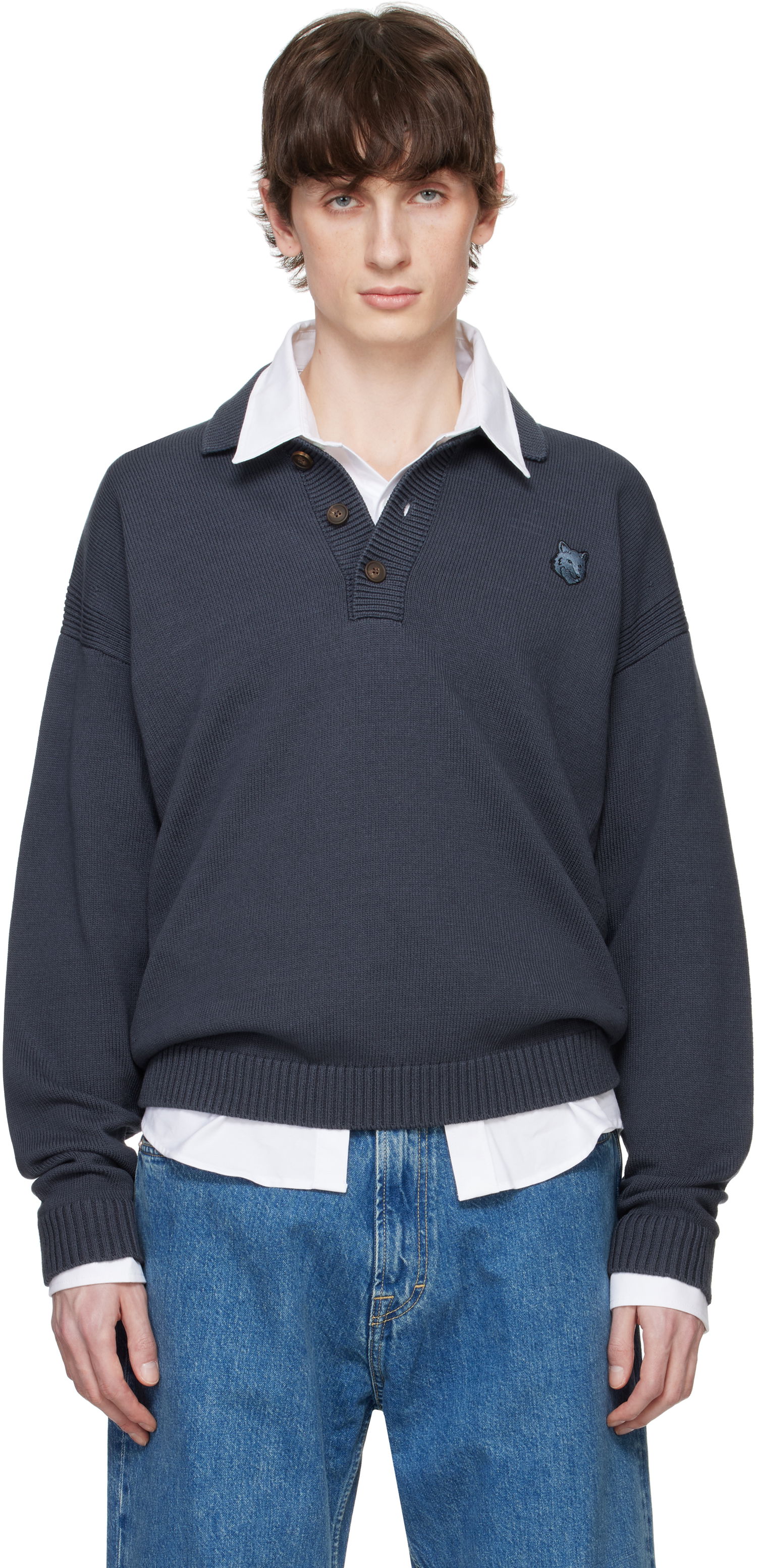 Sweater MAISON KITSUNÉ Maison Kitsuné Fox Head Patch Comfort Polo Grå | OM00202KT1099, 0