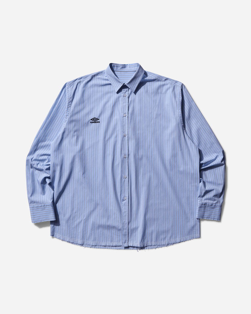 Skjorta Umbro Cult Unity Long Sleeve Striped Button-Up Shirt with Frayed Hem Blå | UBMW0336FA211 BLU0050