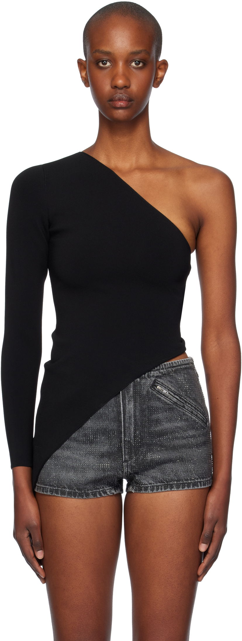Linne Alexander Wang Alexander Wang Asymmetric Long Sleeve Top Svart | 1KC4241037