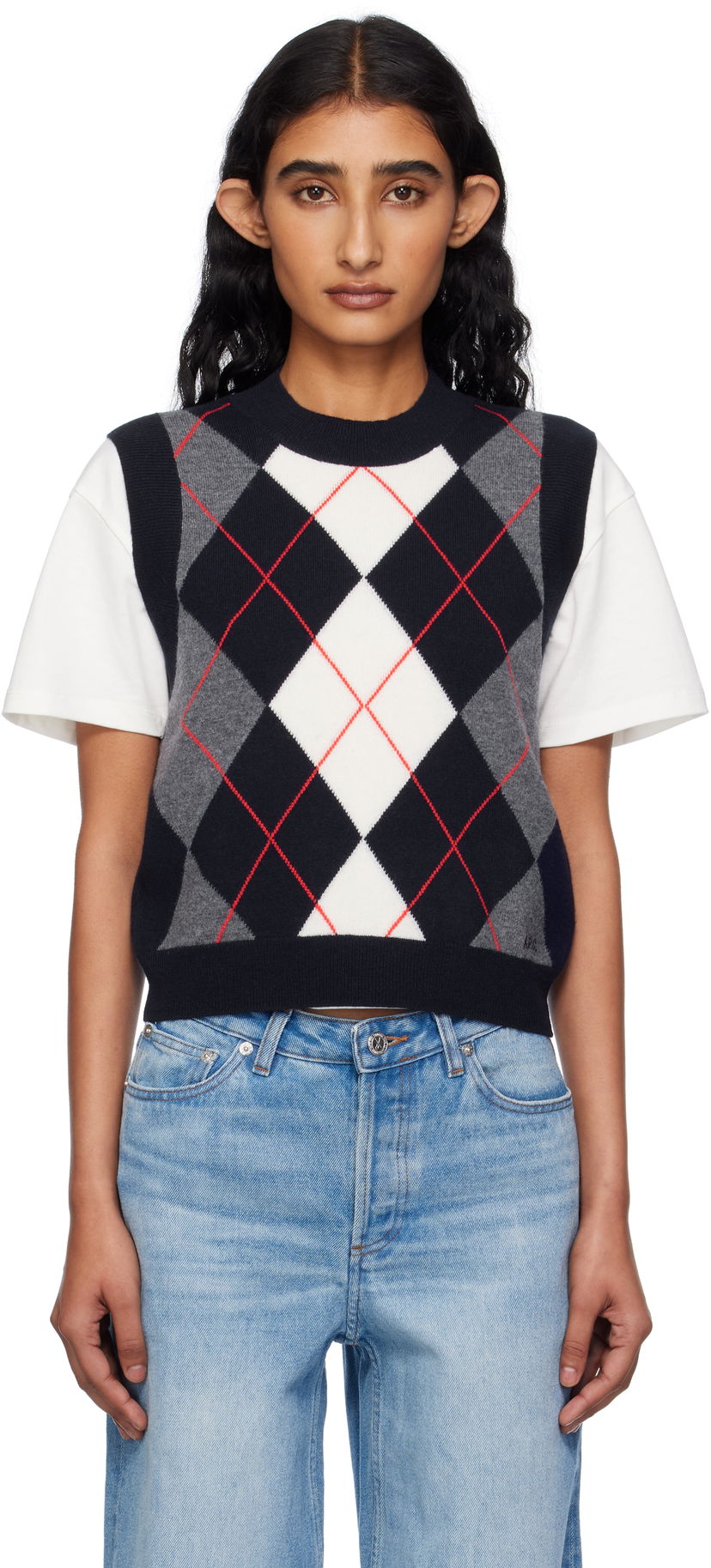 Väst A.P.C. A.P.C. Pia Argyle Sleeveless Sweater Vest Mörkblå | WVBDR-F22332