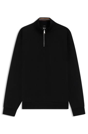Sweatshirt BOSS Cotton Blend Zip Neck Sweatshirt Svart | 50543887
