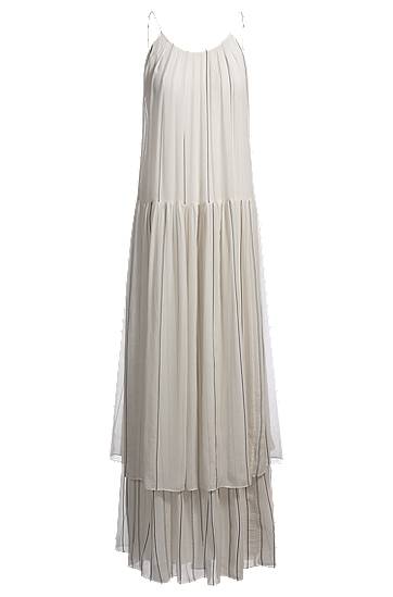 Klä BOSS Tiered Striped Silk Dress Vit | 50535154, 0