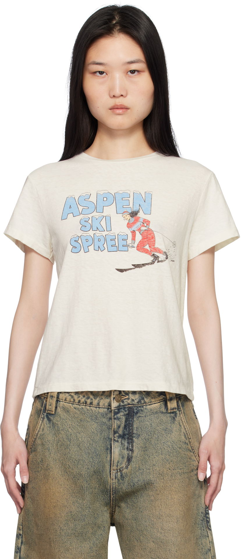 Crop top RE/DONE Classic Ski Spree Graphic T-Shirt Vit | 024-02WCGT317