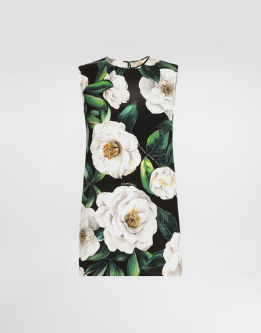 Linne Dolce & Gabbana Dolce & Gabbana Sleeveless Gardenia Print Charmeuse Top Svart | F7AO3TFSA7FHN5JB, 0