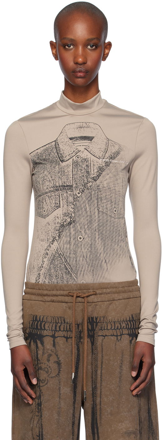 T-shirt Feng Chen Wang Feng Chen Wang Deconstruction Print Jersey T-Shirt Beige | FUF18LS04, 0