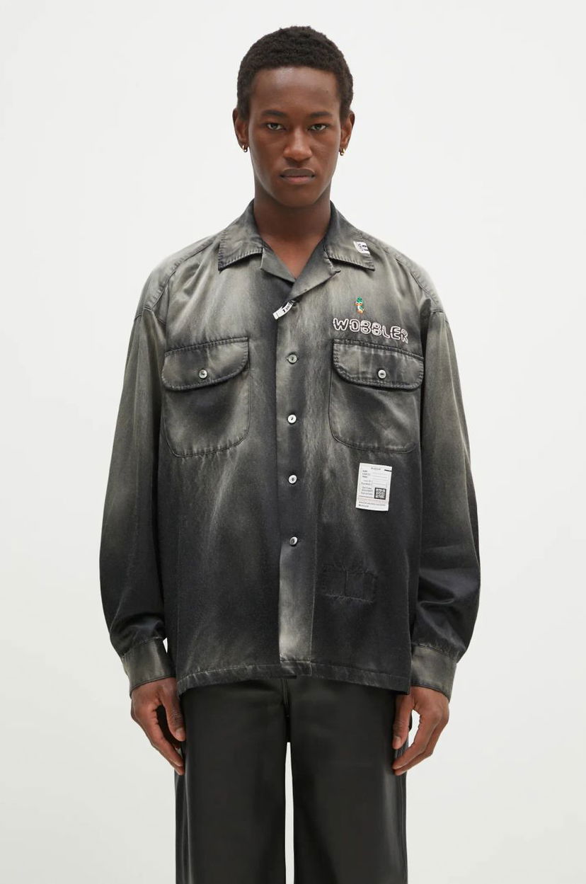 Skjorta Maison MIHARA YASUHIRO Maison MIHARA YASUHIRO Relaxed Fit Bleached Long Sleeve Satin Shirt Grå | J13SH183