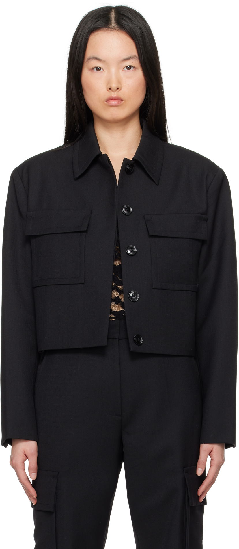 Jacka Anine Bing ANINE BING Dayton Cropped Flap Pocket Jacket Svart | A-01-10630-BLK26