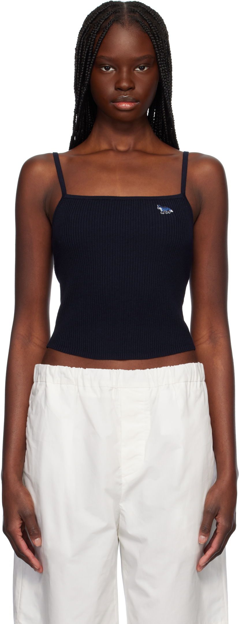 Linne MAISON KITSUNÉ Maison Kitsuné Baby Fox Patch Fine Rib Cropped Camisole Mörkblå | OW00601KT1091