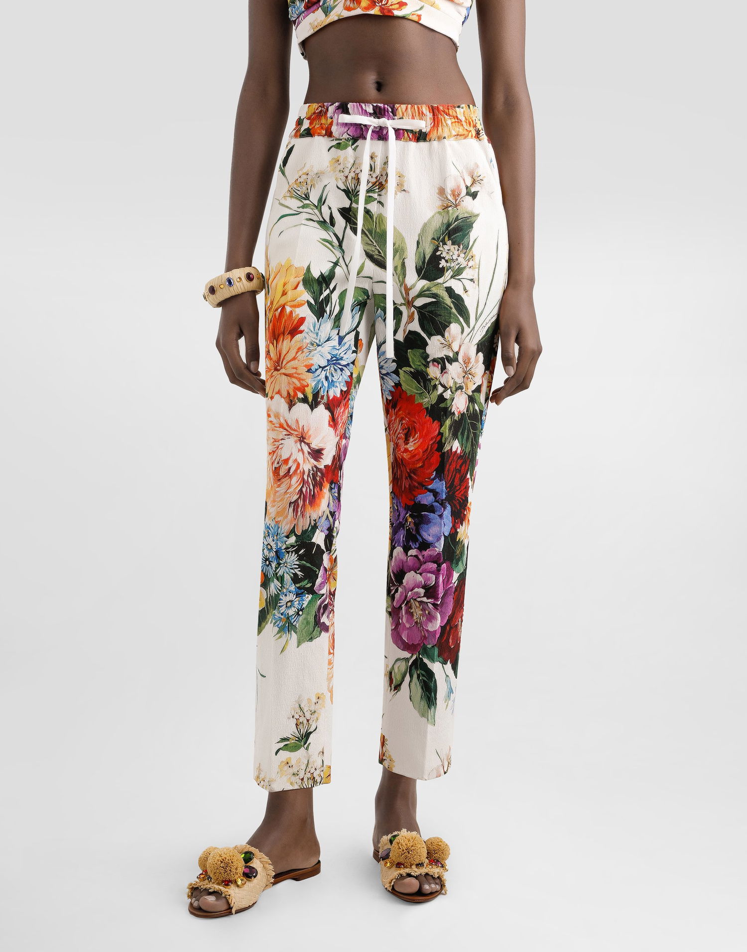 Byxor Dolce & Gabbana Dolce & Gabbana Flower Bouquet-Print Drawstring Trousers Flerfärgad | FTDCZTFSRQUHA5PC, 1